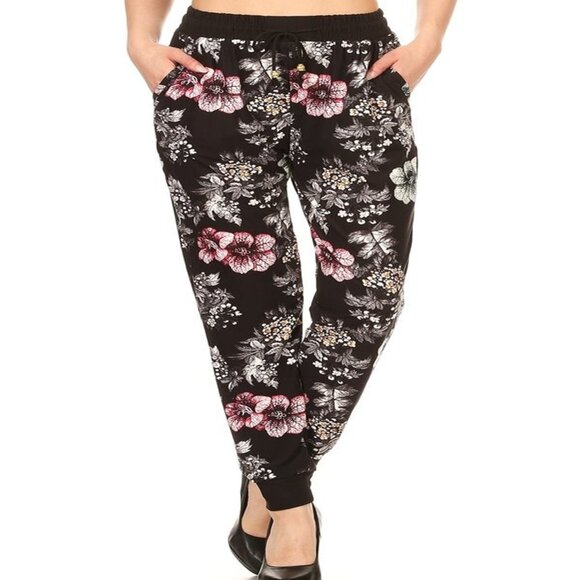 Women's Buttery Soft Jogger Pants with Drawstring Flower Pattern Small-XL - Picture 1 of 5